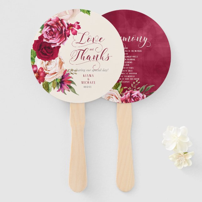 Éventail Cérémonie de Mariage de Bourgogne/Crème rose ID584 (Devant et derrière)