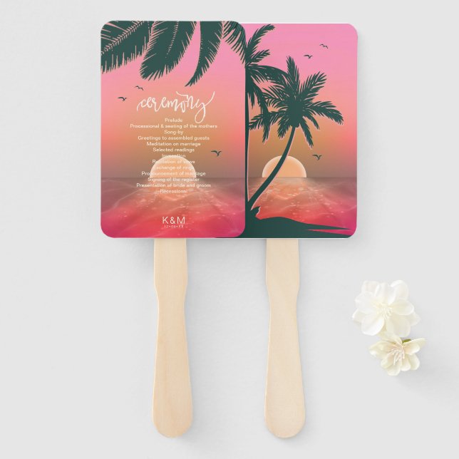Éventail Cérémonie de mariage Tropical Isle Sunrise ID581 R (Devant et derrière)