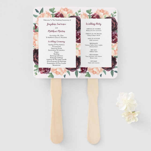 Éventail Cérémonie des Mariages Roses de Bourgogne (Devant et derrière)