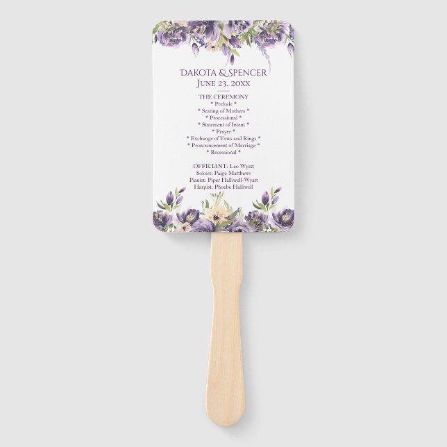 Éventail Cérémonie du Mariage de l'Anemone Rose violet Flor (Devant)