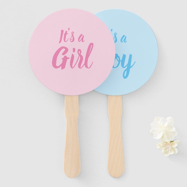 Éventail C'est une fille, c'est un garçon baby shower que r (Devant et derrière)