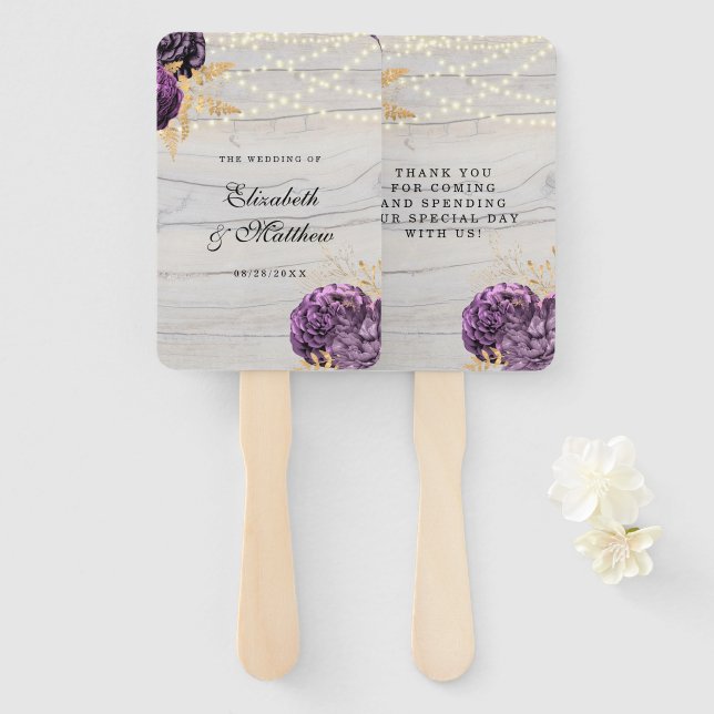 Éventail Chaîne De Lumières En Bois De Peine Violet Mariage (Devant et derrière)