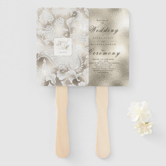 Éventail Champagne de Mariage Paisley officiel ID767 (Devant et derrière)