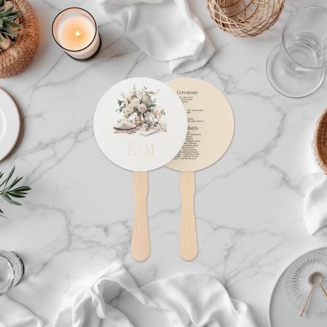 Éventail Champagne et rose pâle Programme de mariage Old Mo (Old Money Champagne and Blush Wedding Program Hand Fan)