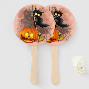Éventail Chat effrayé par Citrouille Fun Halloween caractèr