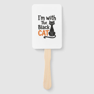 Éventail Chat noir drôle gravure vintage Halloween Design