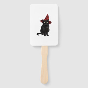 Éventail Chat Noir Mystique avec Chapeau Rouge Foncé T-Shir