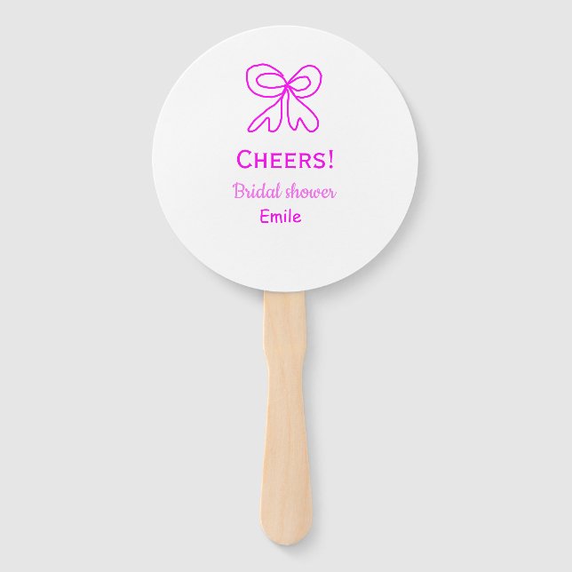 Éventail Cheers purple pink bow bridal shower add name  (Devant)