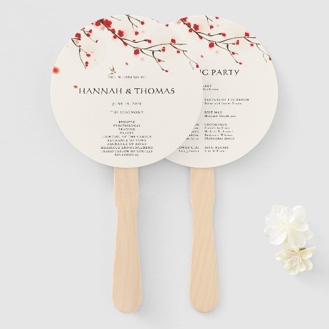 Éventail Cherry Blossoms Floral Wedding Programme Ventilate (Devant et derrière)