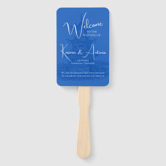 Éventail Chic Chinoiserie Pagode Blue Wedding Programme Ven