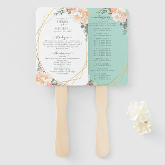 Éventail Chic Floral Blush Gold Mint Green Wedding Programm