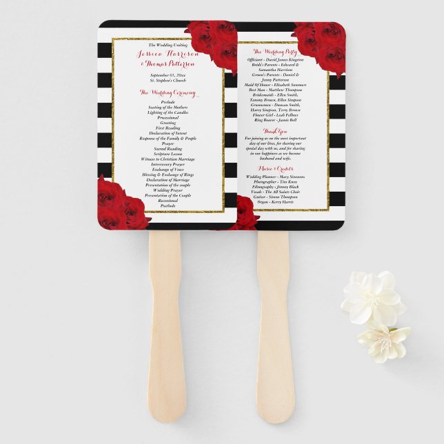 Éventail Chic Moderne Luxe Mariage Collection - Roses rouge (Devant et derrière)