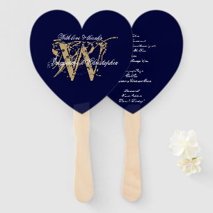 Éventail Chic Navy Blue & White Monogram Programme de maria