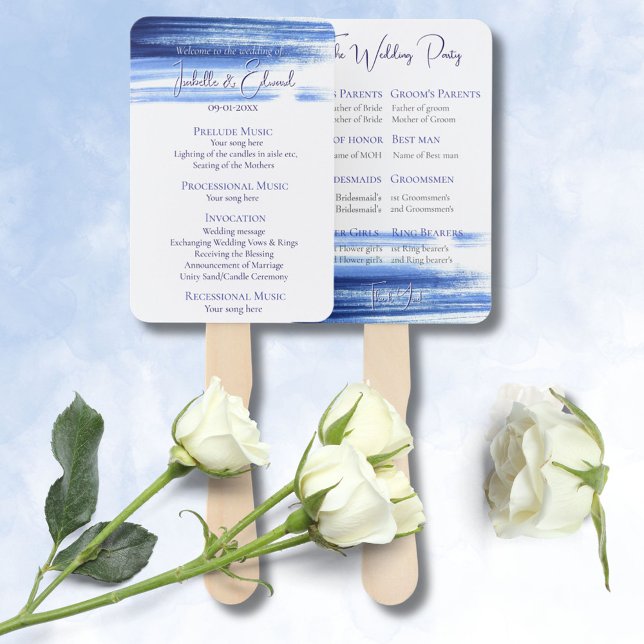 Éventail Chic Navy Watercolor Brush Strokes Wedding Program (Créateur téléchargé)