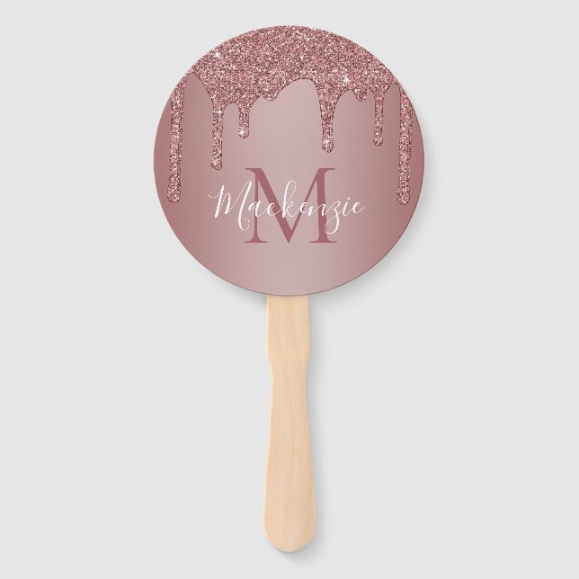 Éventail Chic Rose Gold Parties scintillant gouttes Monogra (Devant)