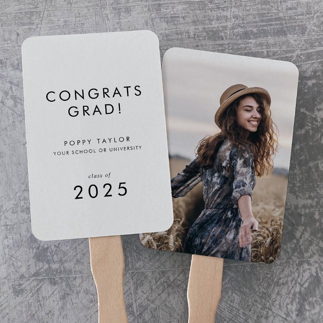 Éventail Chic Typographie Fêtes Grad Photo Grad Grad (Chic Typography Congrats Grad Photo Graduation Hand Fan)