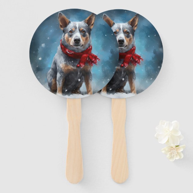Éventail Chien de Heeler Bleu à Noël de neige (Devant et derrière)