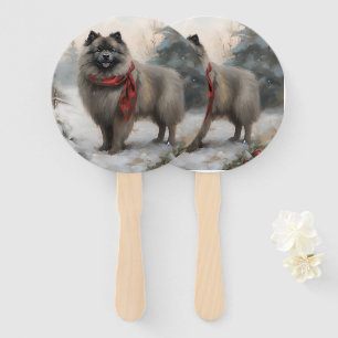 Éventail Chien de Keeshond à Noël de neige
