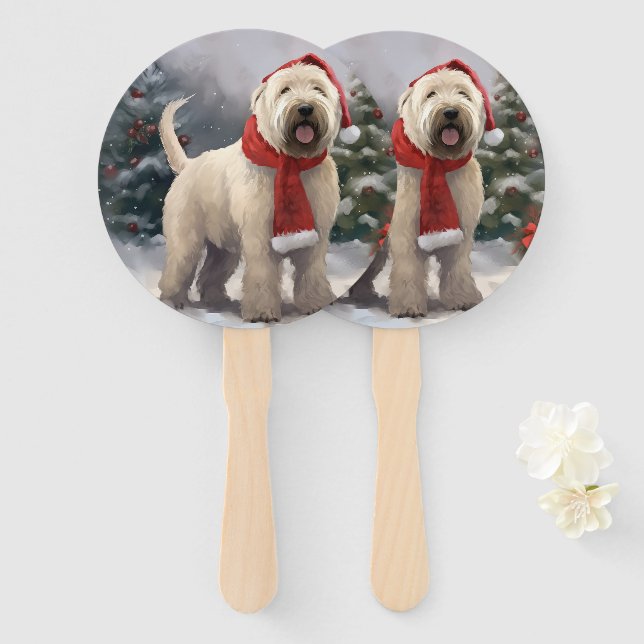 Éventail Chien de Terrier rouillé en Noël de neige (Devant et derrière)