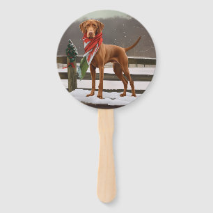 Éventail Chien de Vizsla à Noël de neige