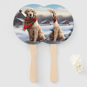 Éventail Chien Retriever doré dans la neige Noël