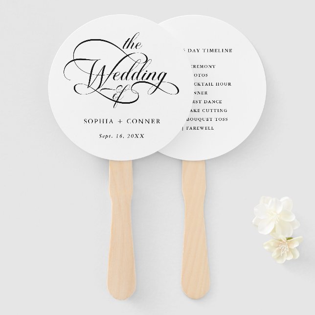 Éventail Chronologie de mariage de script élégant et délica (Devant et derrière)
