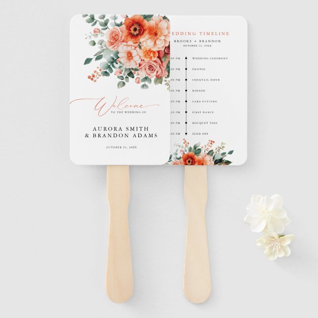 Éventail Chronologie du mariage orange clair du coucher de  (Devant et derrière)
