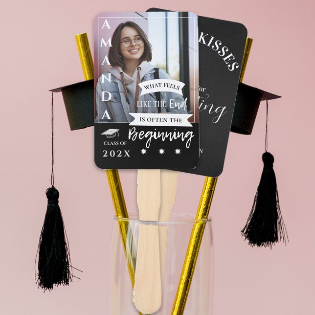 Éventail Citation de la classe de Merci de graduation en no (Black White Photo Quote Class Graduation Thank You Hand Fan)