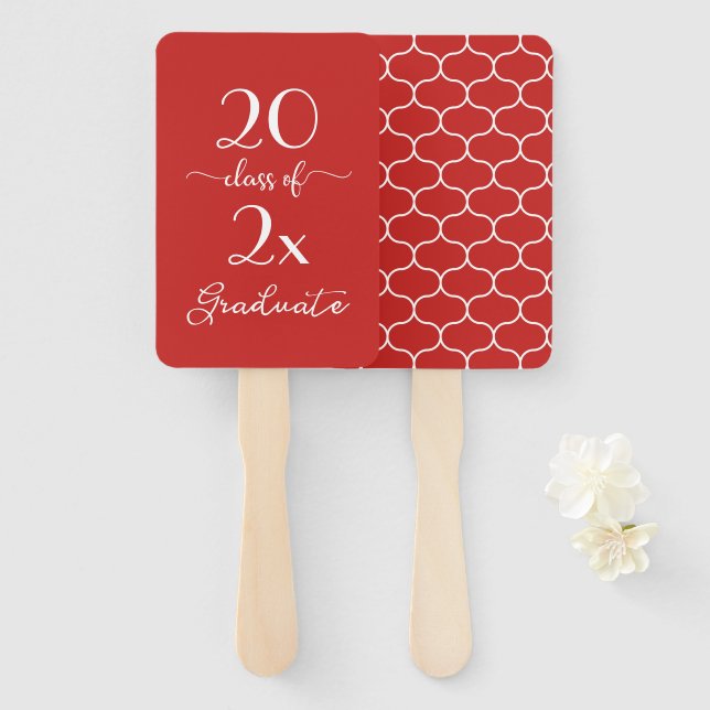 Éventail Classe De 2023 Diplômé Rouge Blanc Ogee Motif (Devant et derrière)