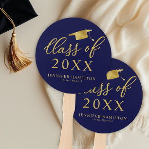 Éventail Classe De 2024 Simple Elegant Gold Blue Graduation