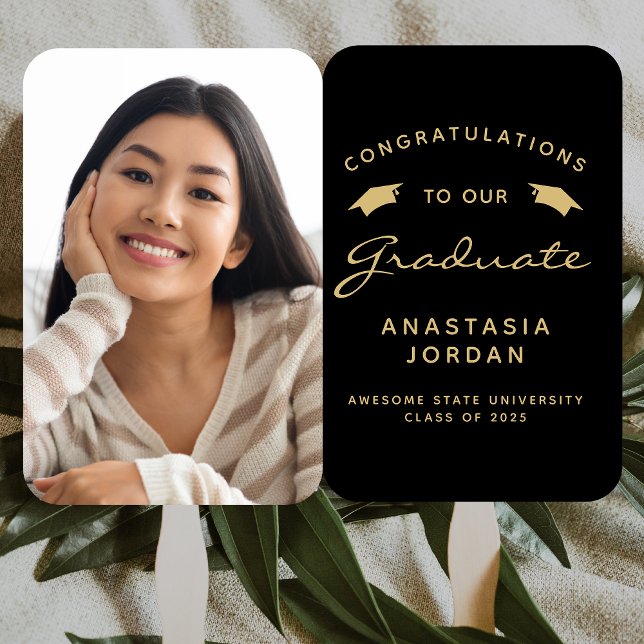 Éventail Classe de 2025 Photo Black Gold Graduation (Créateur téléchargé)