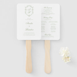 Éventail Classic Sage Green Monogram Crest Wedding Program