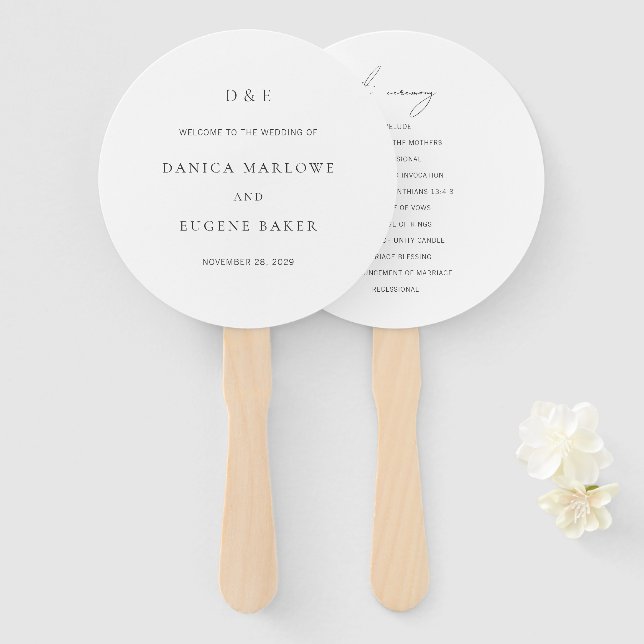 Éventail Classique Noir et Blanc Élégant programme de maria (Devant et derrière)