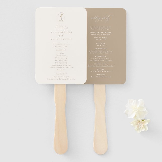 Éventail Coastal Chic Monogram Programme de mariage (Devant et derrière)