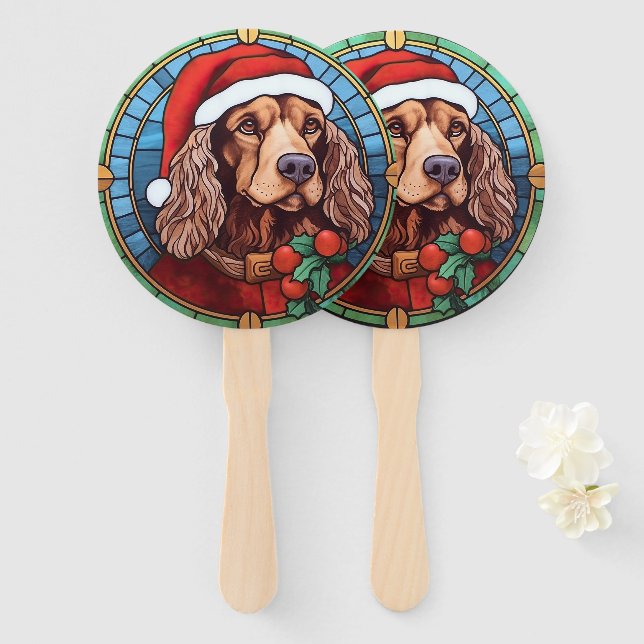Éventail Cocker Spaniel Vitrail de Noël (Devant et derrière)