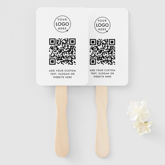 Éventail Code QR | Business Logo Professionnel Simple Blanc (Devant et derrière)