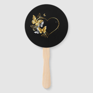 Éventail Coeur aux papillons d'or