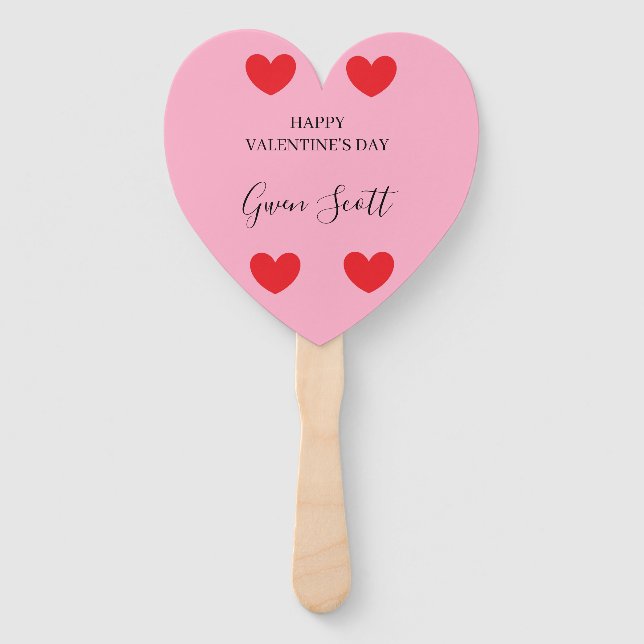 Éventail Cœur rose rouge personnalisé pour la Saint-Valenti (Devant)