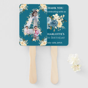 Éventail Collage photo turquoise 4e anniversaire Fleur bleu