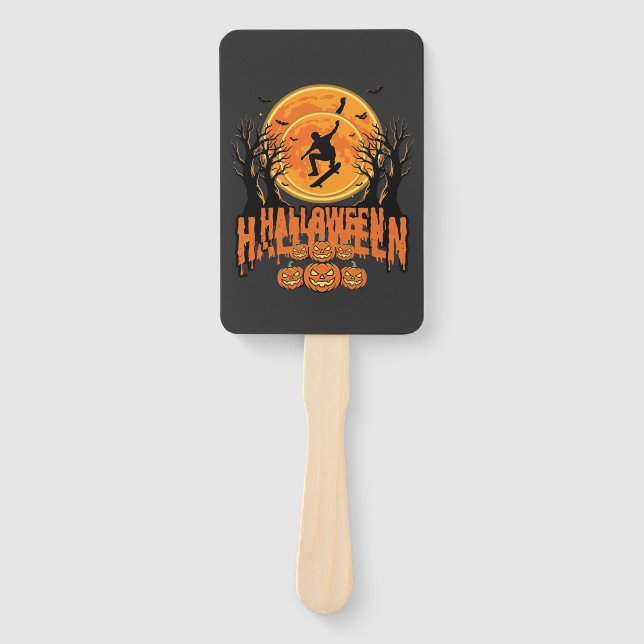 Éventail Conception de Lune de Skateboard Halloween Hallowe (Devant)