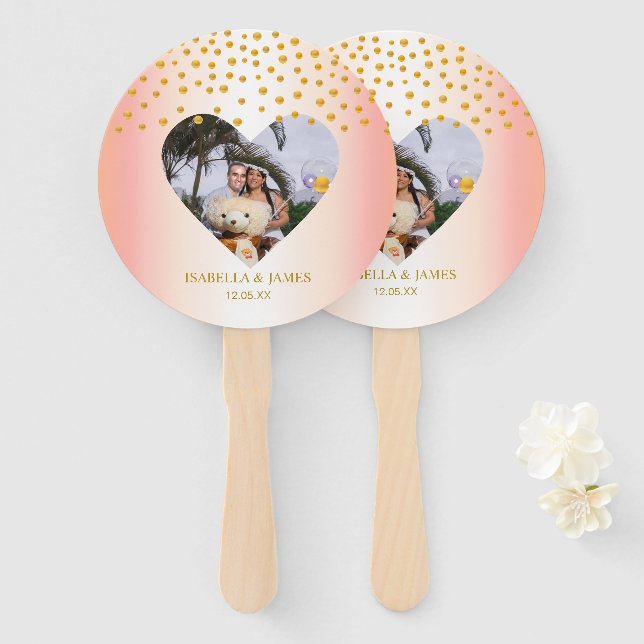 Éventail Confetti d'or romantique sur or Rose Personnalisé (Devant et derrière)