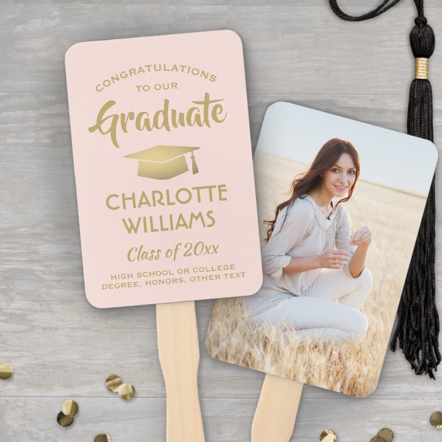 Éventail Congratulations Graduate 1 Photo Blush Pink & Gold (Créateur téléchargé)