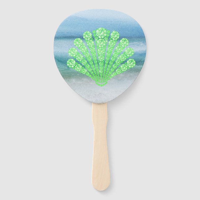Éventail Coquillage Diamond Vert doux Mer Abstraite (Devant)