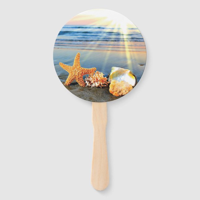 Éventail Coquillages marins et étoiles de mer sur la plage (Devant)
