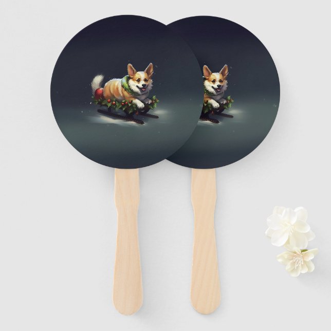 Éventail Corgi neige de Noël hiver (Devant et derrière)