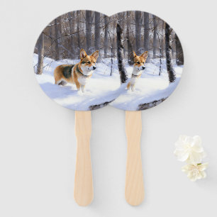 Éventail Corgi Noël sous la neige