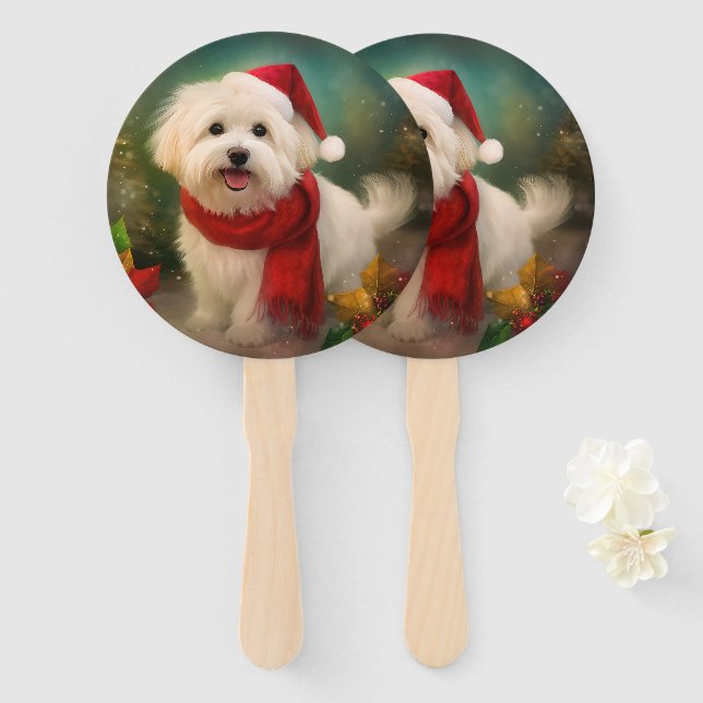 Éventail Coton De Tulear Chien dans la neige Noël (Devant et derrière)