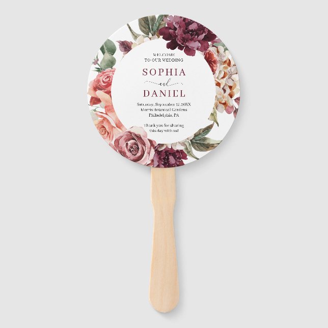 Éventail Country Boho Rose Round Gold Wedding Programme Ven (Devant)