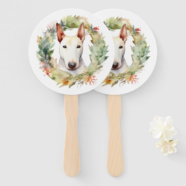 Éventail Coupe de fête de la couronne de Noël Bull Terrier (Devant et derrière)