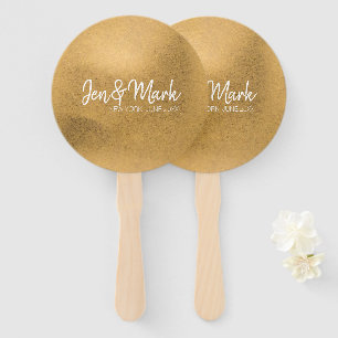 Éventail Couple Names, Etat, Mariage Date sur Faux Gold
